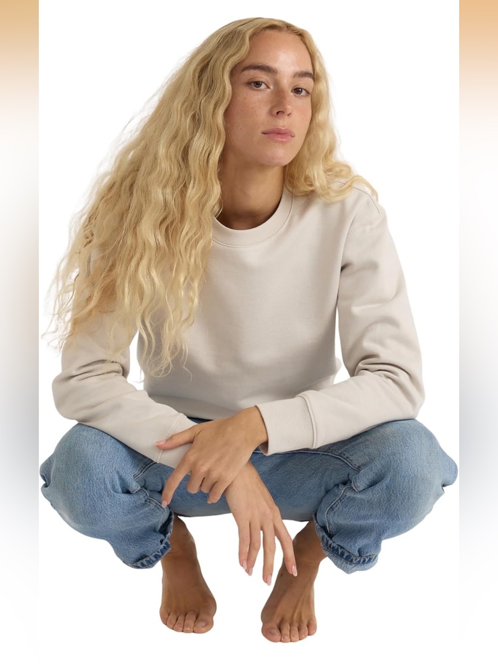 Organic Basic Weekend Boxy Crewneck Sweatshirt, SandstoneX-Small 543/bb15-1:v - Picture 3 of 10